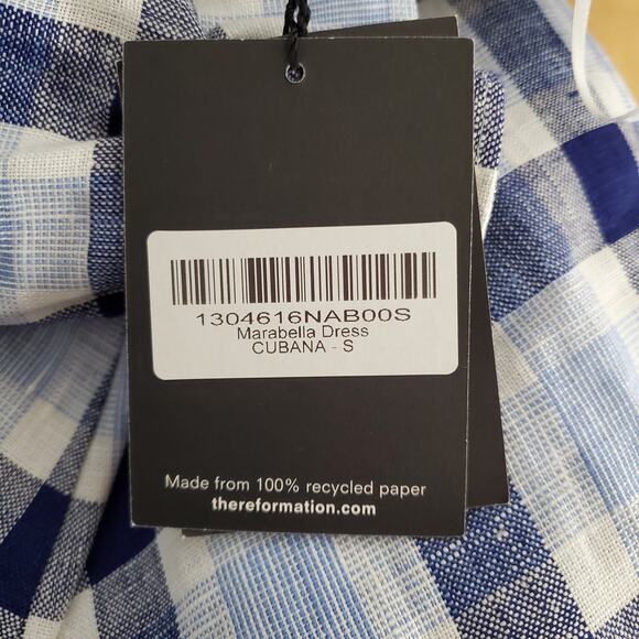 Reformation Marabella Linen Puff Sleeve Midi Dress Blue Gingham Check Size Small - Picture 10 of 10